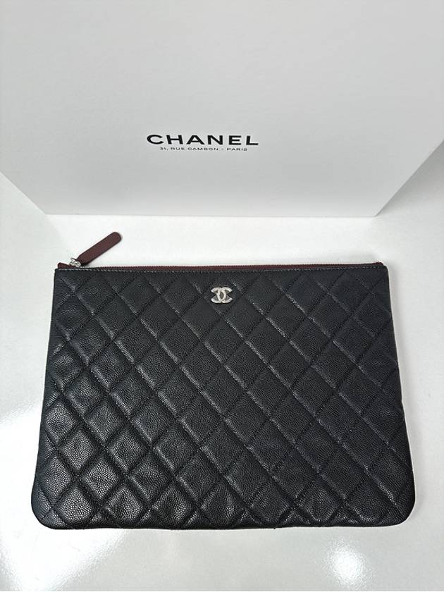 Cambon Classic Medium Pouch Clutch Bag Caviar Silver - CHANEL - BALAAN 8