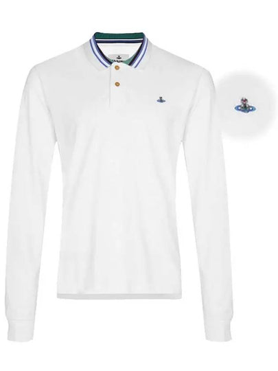 ORB Striped Collar Long Sleeve Polo Shirt White - VIVIENNE WESTWOOD - BALAAN 2