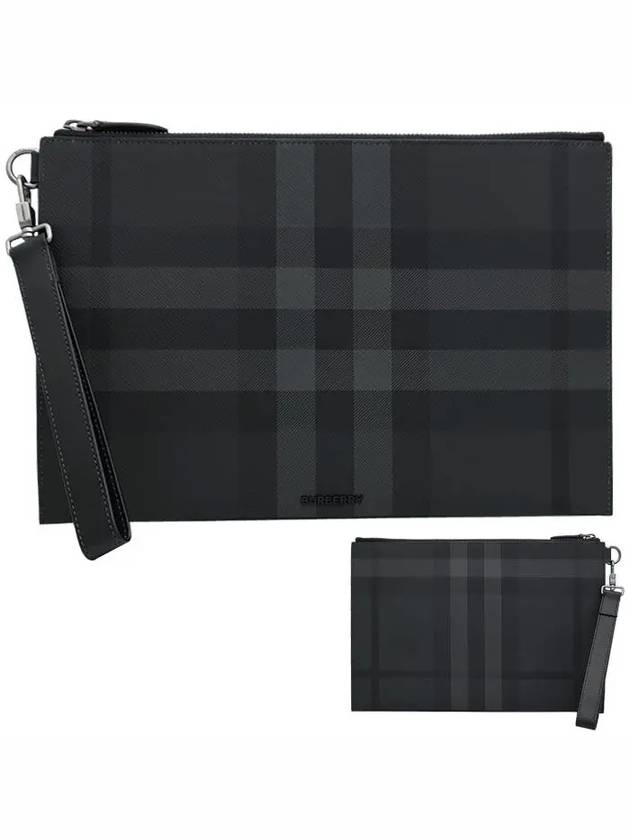 Check Large Zip Pouch Clutch Bag Charcoal - BURBERRY - BALAAN 2