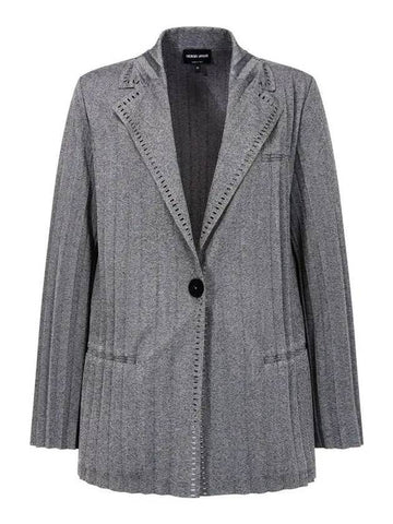 Women s Pleated One Button Jacket Melange Gray - GIORGIO ARMANI - BALAAN 1