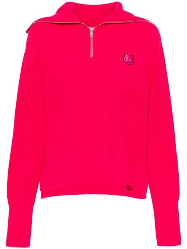 Bold Fox Head Patch Half Zip Knit Top Pink - MAISON KITSUNE - BALAAN 2