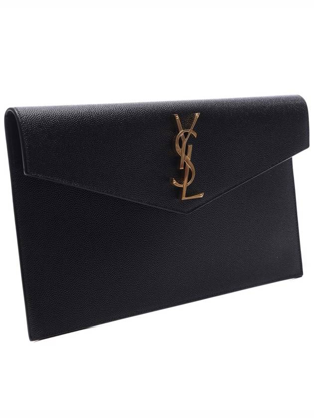 Uptown Grain de Poudre Embossed Leather Clutch Bag Black - SAINT LAURENT - BALAAN 4