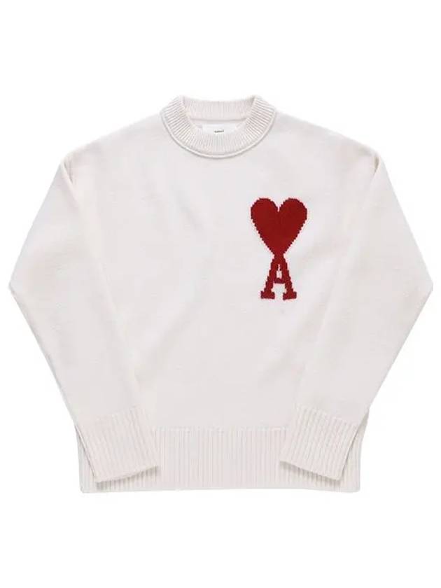 Intarsia Big Heart Logo Wool Knit Top Ivory - AMI - BALAAN 3