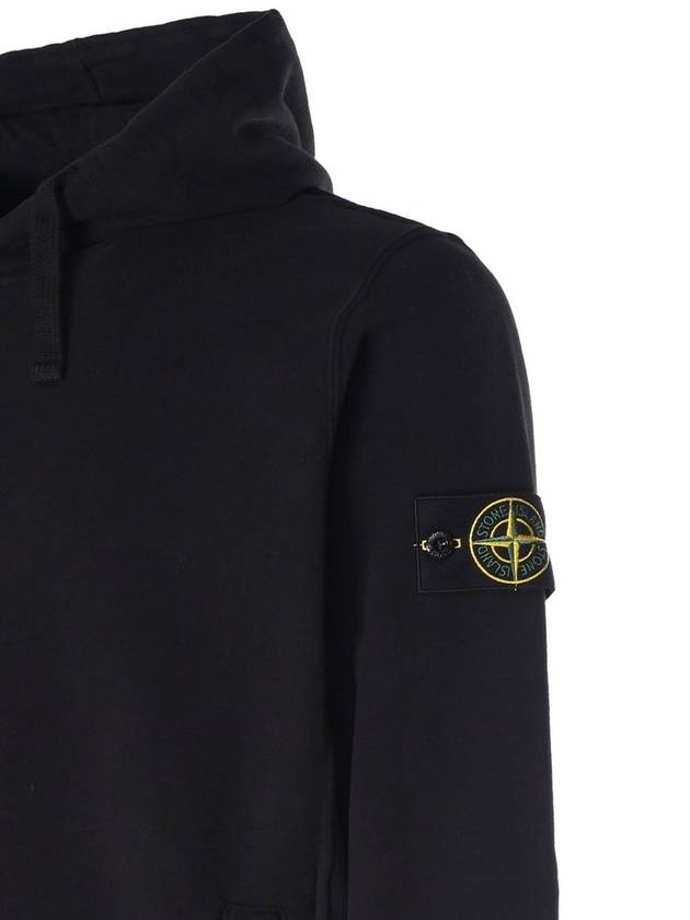 Wappen Patch Brushed Cotton Fleece Hoodie Black - STONE ISLAND - BALAAN 7