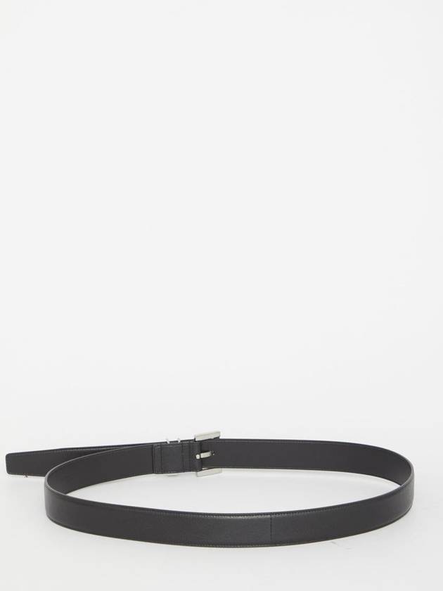 Silver Hardware Monogram Buckle Leather Belt Black - SAINT LAURENT - BALAAN 3