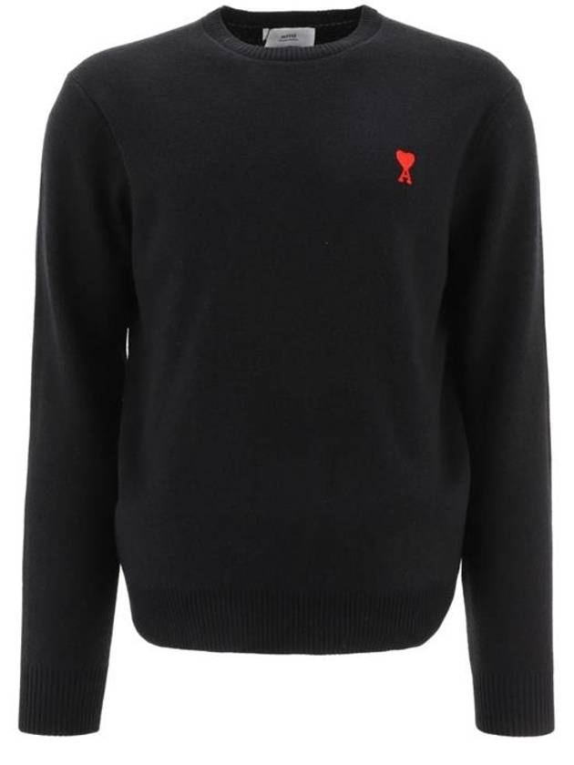 Heart Logo Patch Knit Top Black - AMI - BALAAN 2