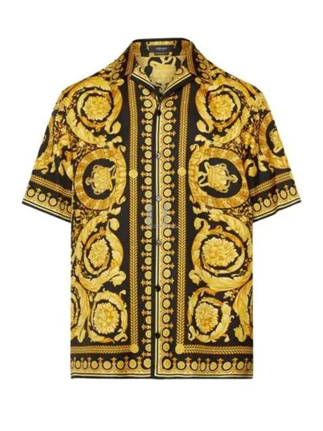 Baroque Print Silk Short Sleeve Shirt Black Gold - VERSACE - BALAAN 2