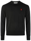 Heart Embroidered Logo Crew Neck Knit Top Black - AMI - BALAAN 1