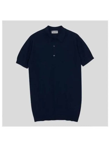 Roth knit pique collar shirt indigo - JOHN SMEDLEY - BALAAN 1