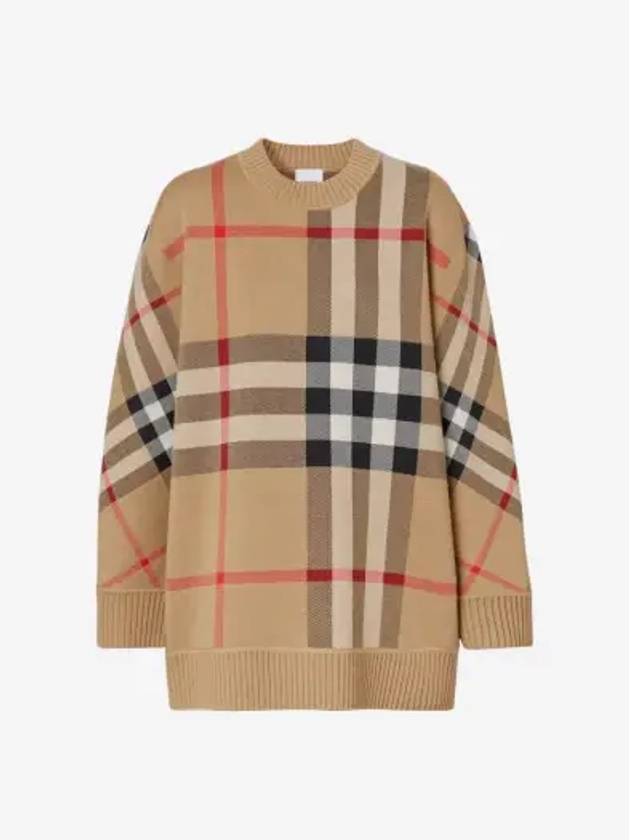 Check Technical Jacquard Wool Knit Top Beige - BURBERRY - BALAAN 3