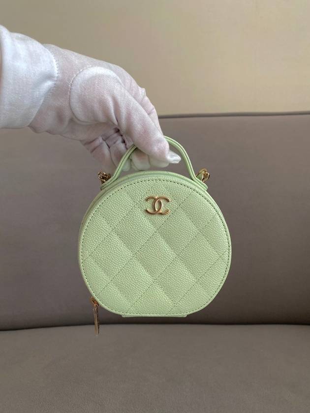 Top handle round bag cosmetic cross bag caviar mint champagne gold AP2502 - CHANEL - BALAAN 10