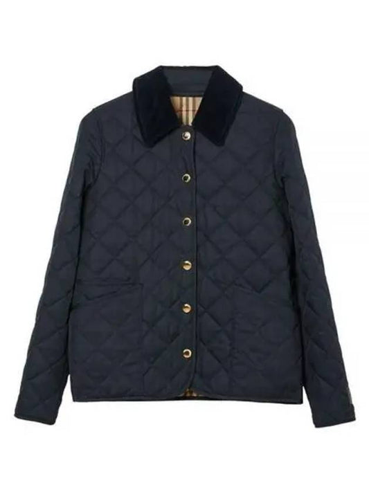 Corduroy Collar Quilted Jacket Dark Blue - BURBERRY - BALAAN 2