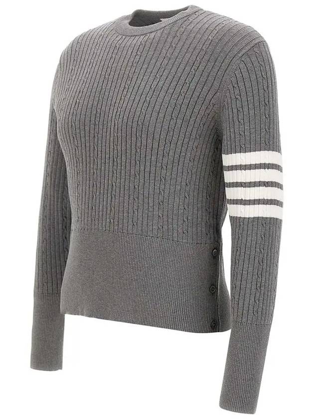 Baby Cable Cotton 4 Bar Crew Neck Knit Top Grey - THOM BROWNE - BALAAN 3