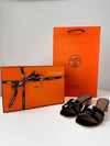 Oasis Calfskin Slipper Heels Noir Piqures Ecrues - HERMES - BALAAN 10