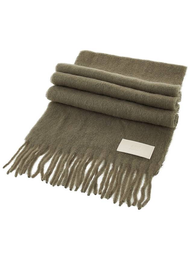 Logo Patch Fringe Wool Muffler Taupe - AMI - BALAAN 4