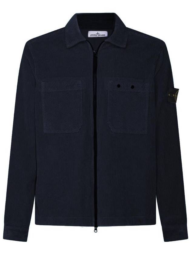 Organic Cotton Corduroy Zip-Up Jacket Navy - STONE ISLAND - BALAAN 1