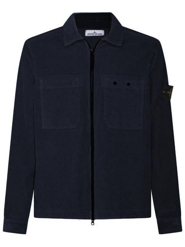 Organic Cotton Corduroy Zip-Up Jacket Navy - STONE ISLAND - BALAAN 1