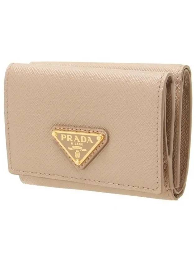 Women's Triangle Logo Saffiano Compact Half Wallet Pink - PRADA - BALAAN 3