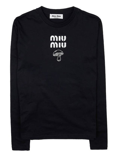 Mushroom Logo Cotton Long Sleeve T-Shirt Black - MIU MIU - BALAAN 2