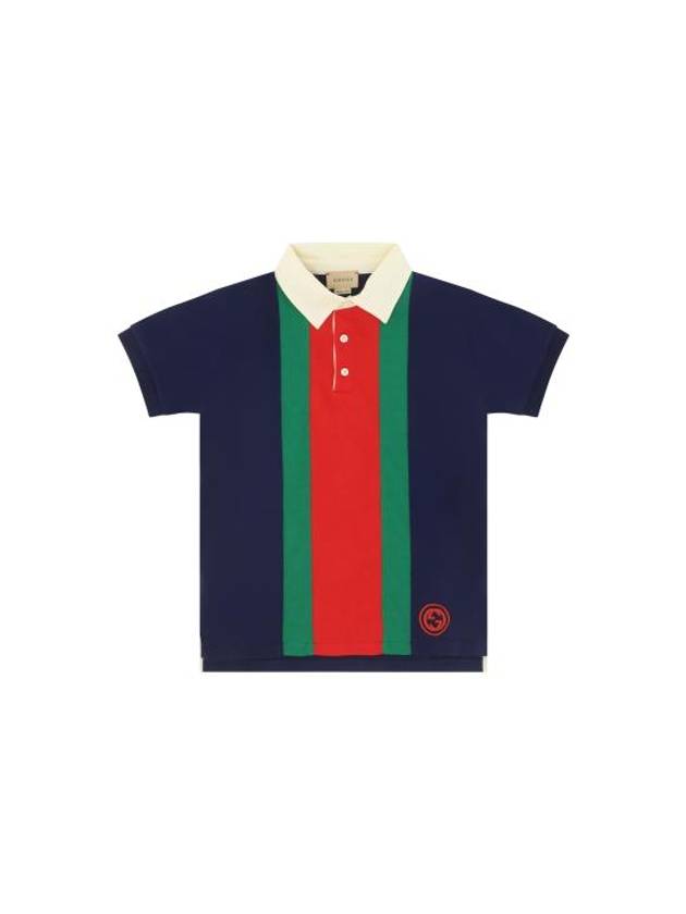 Kids Web Polo Short Sleeve T-Shirt Dark Blue - GUCCI - BALAAN 1