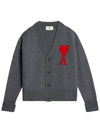 Heart Logo V Neck Wool Cardigan Heather Grey - AMI - BALAAN 2