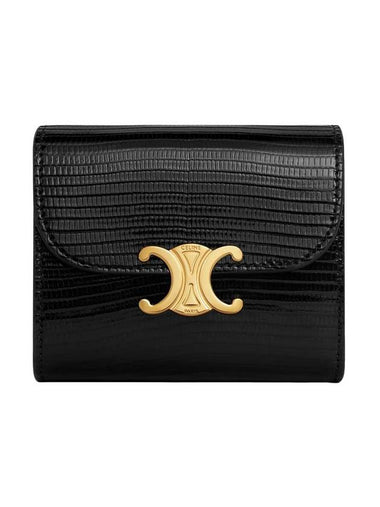 Triomphe Small Flap Lizard Half Wallet Black - CELINE - BALAAN 1