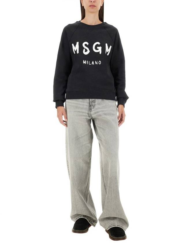 Women's Brushed Logo Crew Neck Sweatshirt Black - MSGM - BALAAN 3