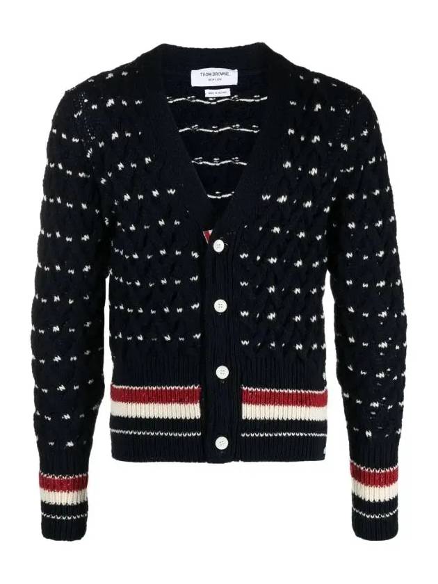 Donegal Cable Classic Wool Cardigan Navy - THOM BROWNE - BALAAN 3