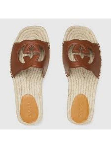 Interlocking G Cutout Slide Slippers Brown - GUCCI - BALAAN 1