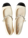 Metal Chain Pearl Leather Ballerinas Ivory Black - MIU MIU - BALAAN 3