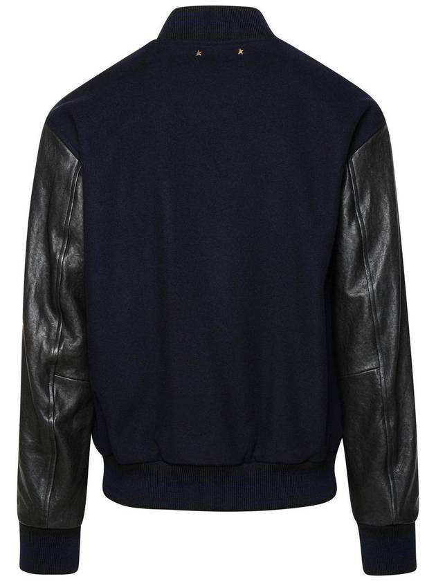 Distressed Leather Sleeve Wool Bomber Jacket Dark Blue - GOLDEN GOOSE - BALAAN 4