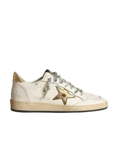 Women's Ballstar Leather Upper Laminate Star Heel Tab Low Top Sneakers Milk Gold - GOLDEN GOOSE - BALAAN 2