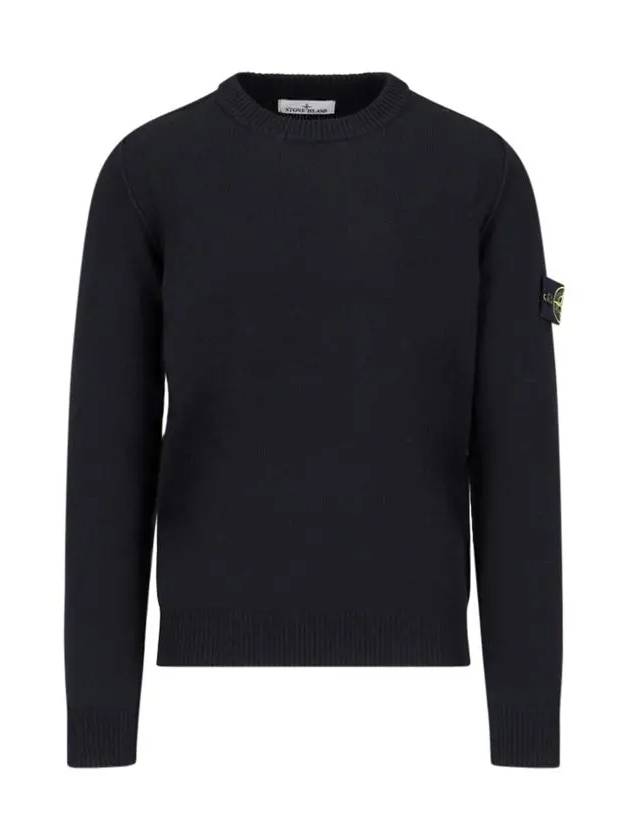 Logo Patch Crew Neck Wool Knit Top Black - STONE ISLAND - BALAAN 3