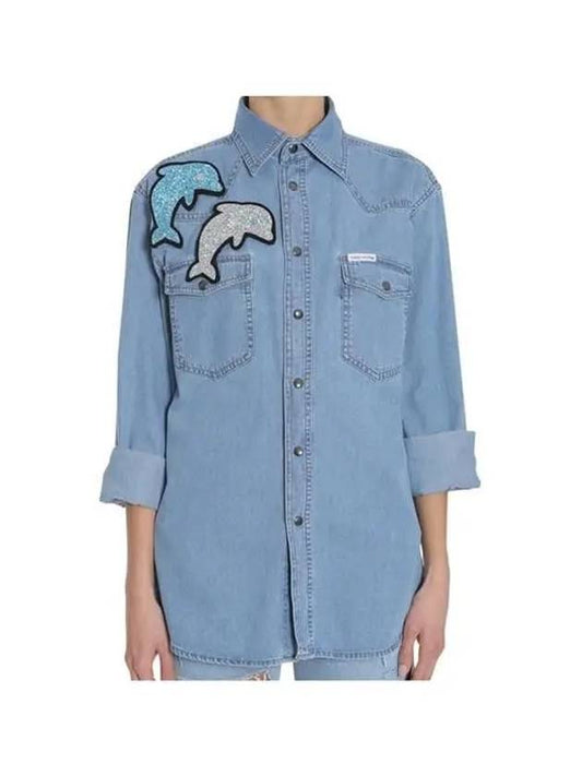 FORTE COUTURE Dolphin Patch Oversized Denim Shirt - FORTE FORTE - BALAAN 1