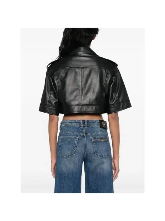 Baroque Buckle Hem Cropped Biker Jacket 76HAVP02 CP009 899 - VERSACE - BALAAN 4