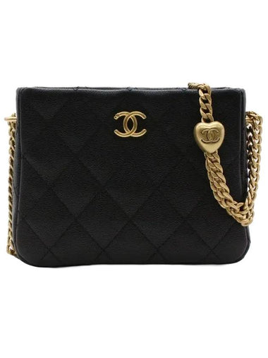 Gold Heart Ball Small Leather Hobo Shoulder Bag Black - CHANEL - BALAAN 1