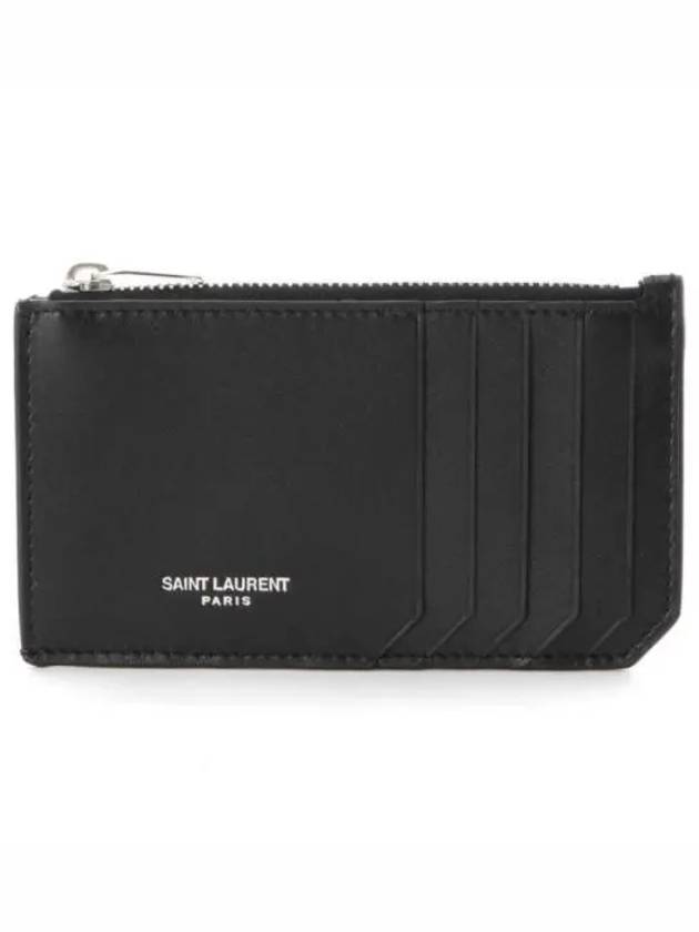 Lizard Pattern Embossed Fragment Zipper Card Wallet Black - SAINT LAURENT - BALAAN 2