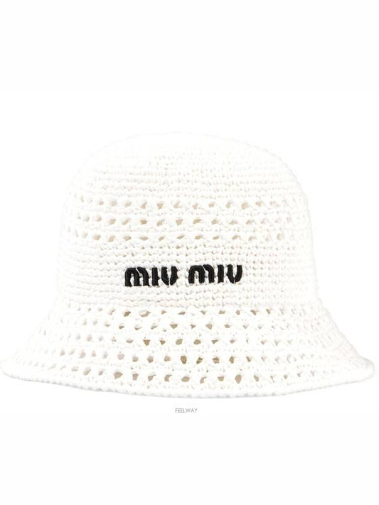 Women's Viscose Raffia Bucket Hat White - MIU MIU - BALAAN 2