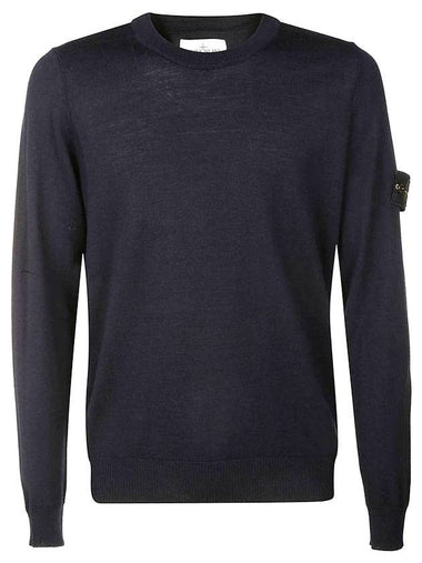 Logo Patch Round Neck Knit Top Navy - STONE ISLAND - BALAAN 1