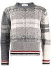 Tartan Check Jacquard Wool Mohair Knit Top Grey - THOM BROWNE - BALAAN 1