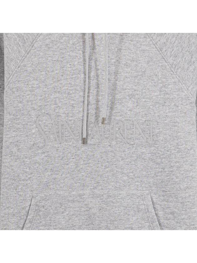 Logo Kangaroo Pocket Fleece Hoodie Grey - SAINT LAURENT - BALAAN 4