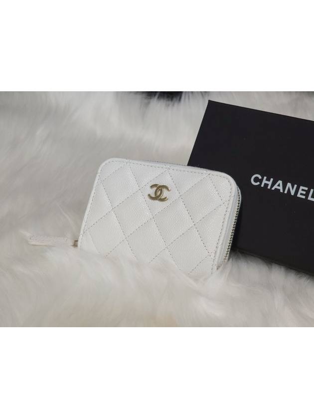 Same day delivery Classic zipper card wallet caviar white gold plate - CHANEL - BALAAN 5