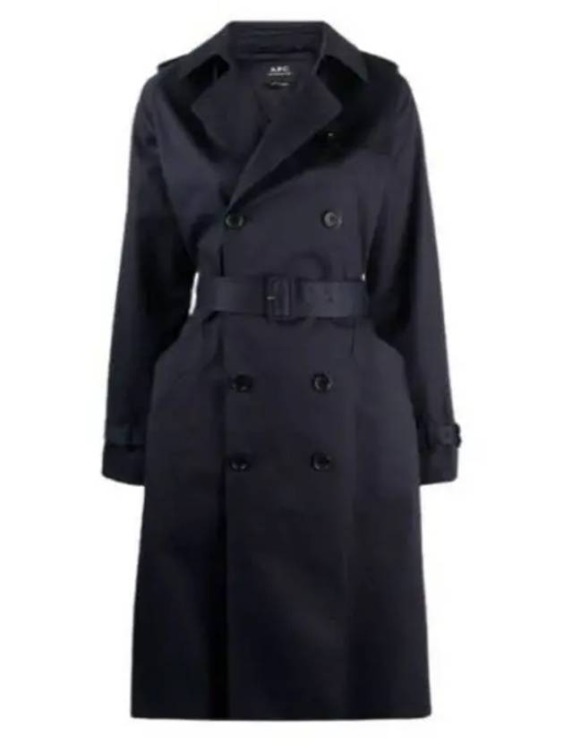 Greta Double Breasted Cotton Trench Coat Navy - A.P.C. - BALAAN 2