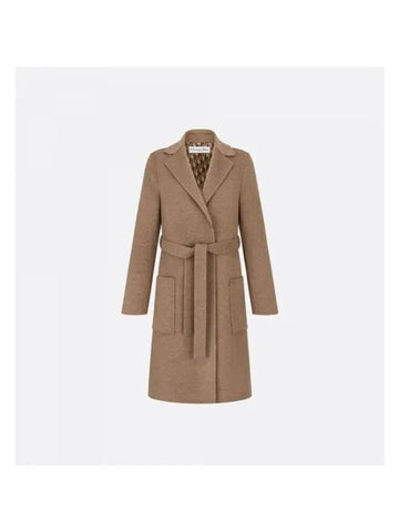 Belted Coat Brown Reversible Wool Internal Oblique - DIOR - BALAAN 1