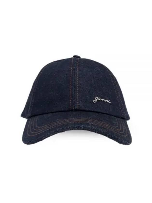 Logo Plaque Denim Ball Cap Dark Navy - GANNI - BALAAN 2