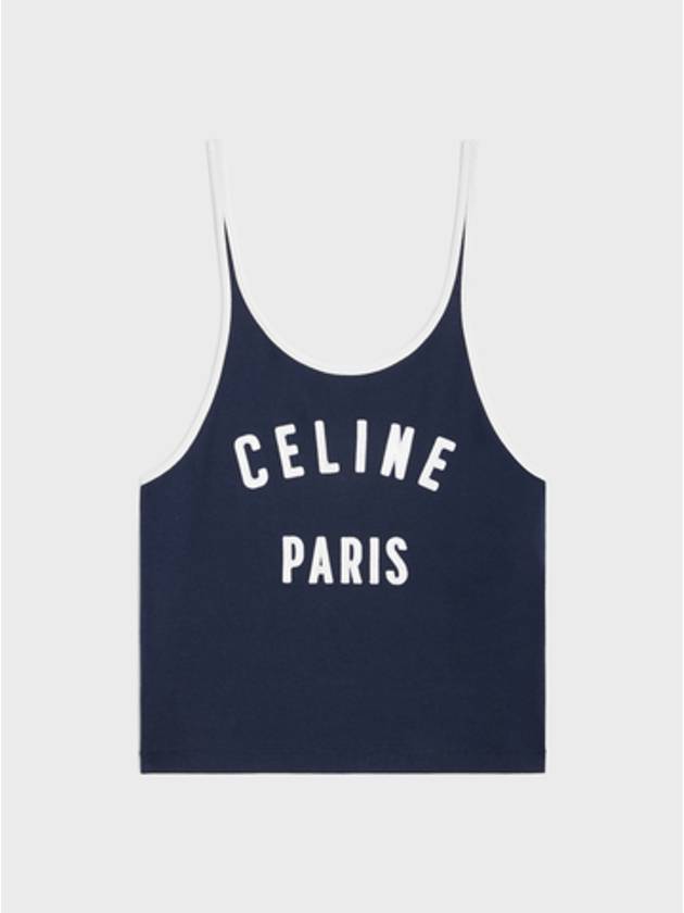 Satin Patch Cotton Jersey Sleeveless Navy - CELINE - BALAAN 2