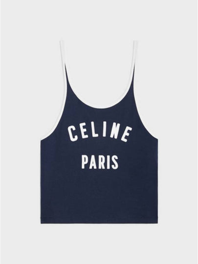 Satin Patch Cotton Jersey Sleeveless Navy - CELINE - BALAAN 2