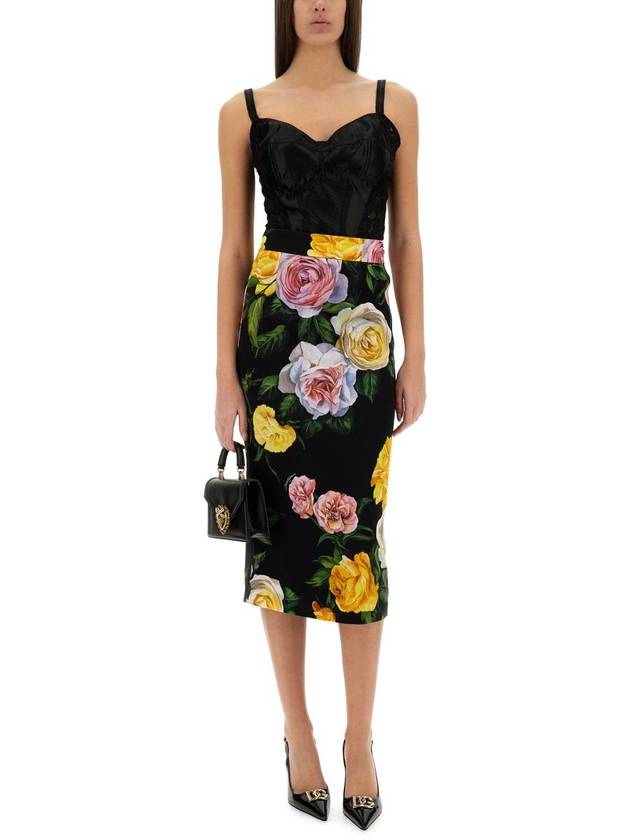 Dolce & Gabbana Peony And Rose Print Charmeuse Longuette Skirt - DOLCE&GABBANA - BALAAN 2