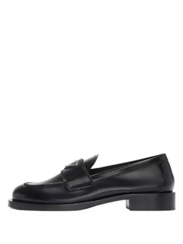 Triangular logo brushed leather loafers - PRADA - BALAAN 1