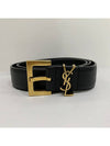 Cassandre Belt with Square Buckle in Grained Leather Black - SAINT LAURENT - BALAAN 4